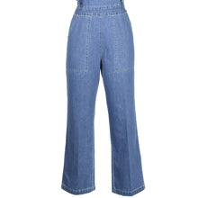 Load image into Gallery viewer, Blue Ruffled Lace-up Denim Jumpsuit