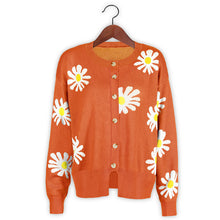 Load image into Gallery viewer, Orange Daisy Print Long Sleeve Cardigan