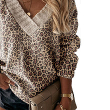 Load image into Gallery viewer, Brown Leopard V-neck Long Sleeve Sweater