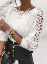 Load image into Gallery viewer, White Lace Patchwork Long Sleeve Sweater