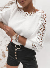 Load image into Gallery viewer, White Lace Patchwork Long Sleeve Sweater