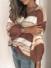 Load image into Gallery viewer, Stripped V-neck Long Sleeve Sweater