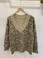 Load image into Gallery viewer, Brown Leopard V-neck Long Sleeve Sweater