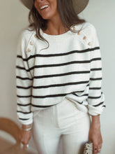 Load image into Gallery viewer, Black Buttons Striped Sweater