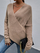 Load image into Gallery viewer, Brown V-neck Wrap Sweater