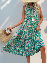 Load image into Gallery viewer, Bohemian Casual Sleeveless Printed Tiered Tassel Midi Dress
