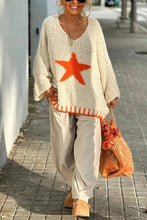 Load image into Gallery viewer, Texture Knit Star Pattern Contrast Color Loose Sweater
