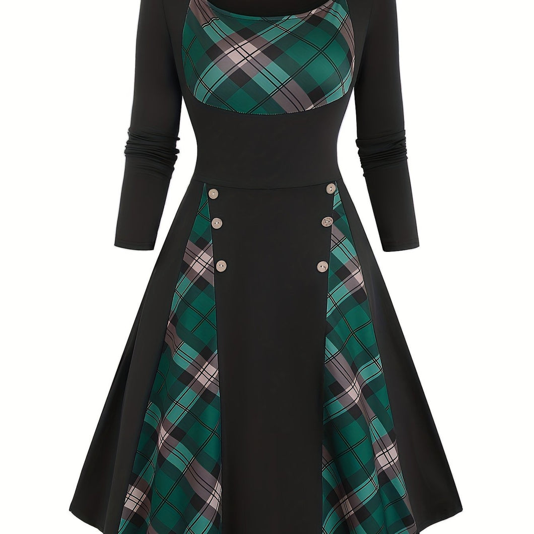 Vintage Gingham Pendulum Long Sleeve Dress