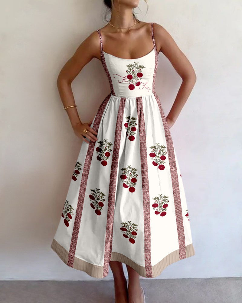 Floral Print Suspender Midi Dress