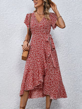 Load image into Gallery viewer, Floral Surplice Neck Tied Midi Dress
