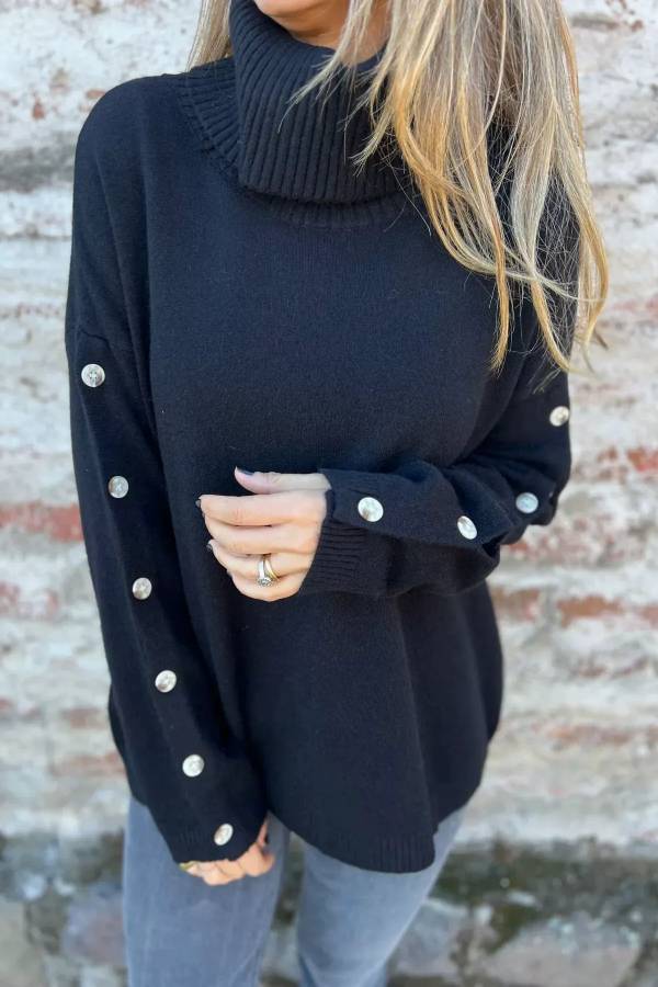 Casual Turtleneck Buttons Sweater