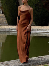 Load image into Gallery viewer, Classy Spaghetti Straps Draped Neck Backless Maxi Dress
