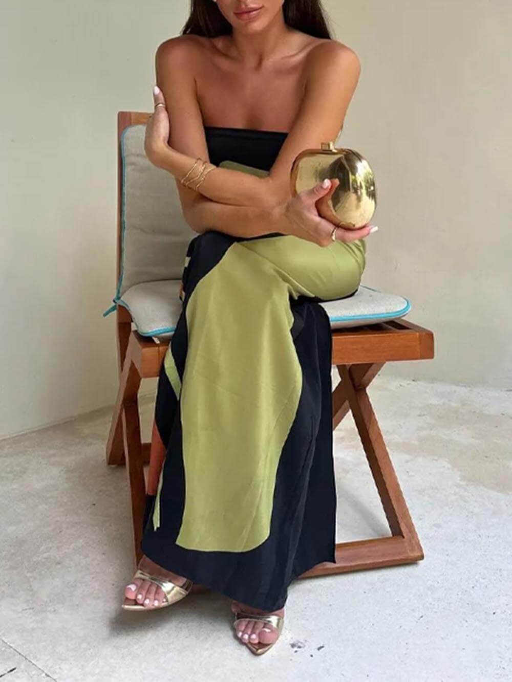 ColorBlock Strapless Floral Maxi Dress