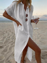 Load image into Gallery viewer, Simple Collar Buttons Down Shirt Midi Dress
