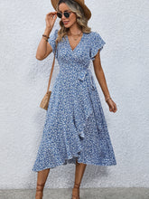 Load image into Gallery viewer, Floral Surplice Neck Tied Midi Dress
