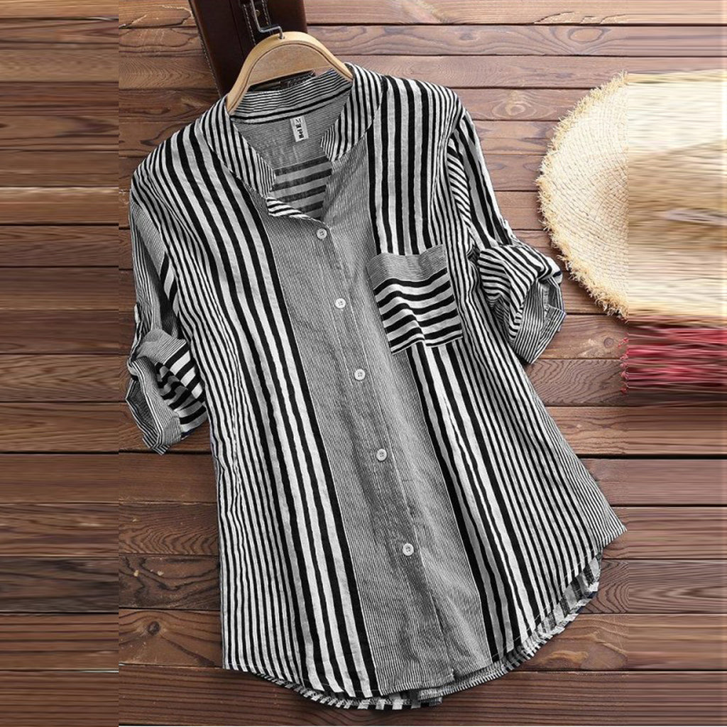 Classic 3/4 Sleeve Striped Button Up Shirt