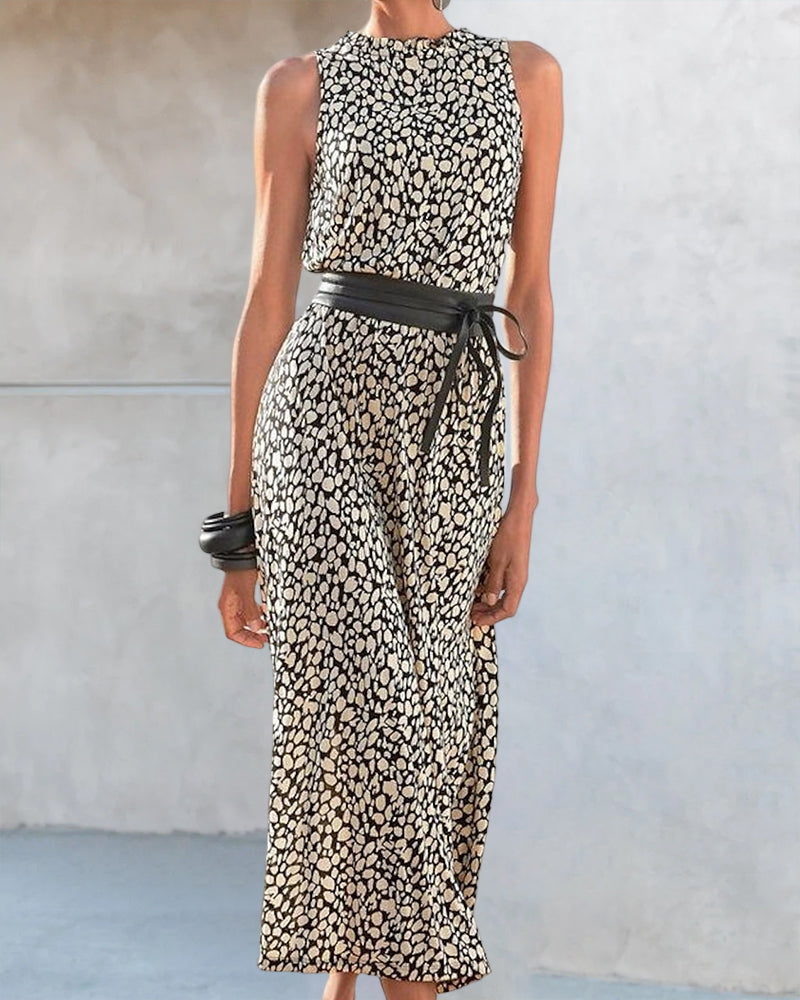 Dots Print Sleeveless Midi Dress