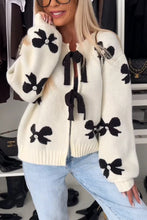 Load image into Gallery viewer, Bow Tie Round Neck Long Sleeve Knitted Cardigan
