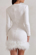 Load image into Gallery viewer, Sexy Party Sequins Feather Round Neck Mini Evening Dress
