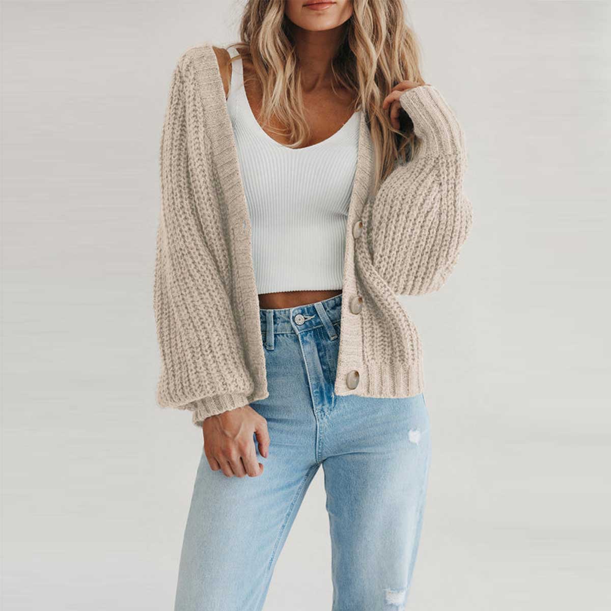 Casual Open Front Button Down knit Fall Sweater Cardigan