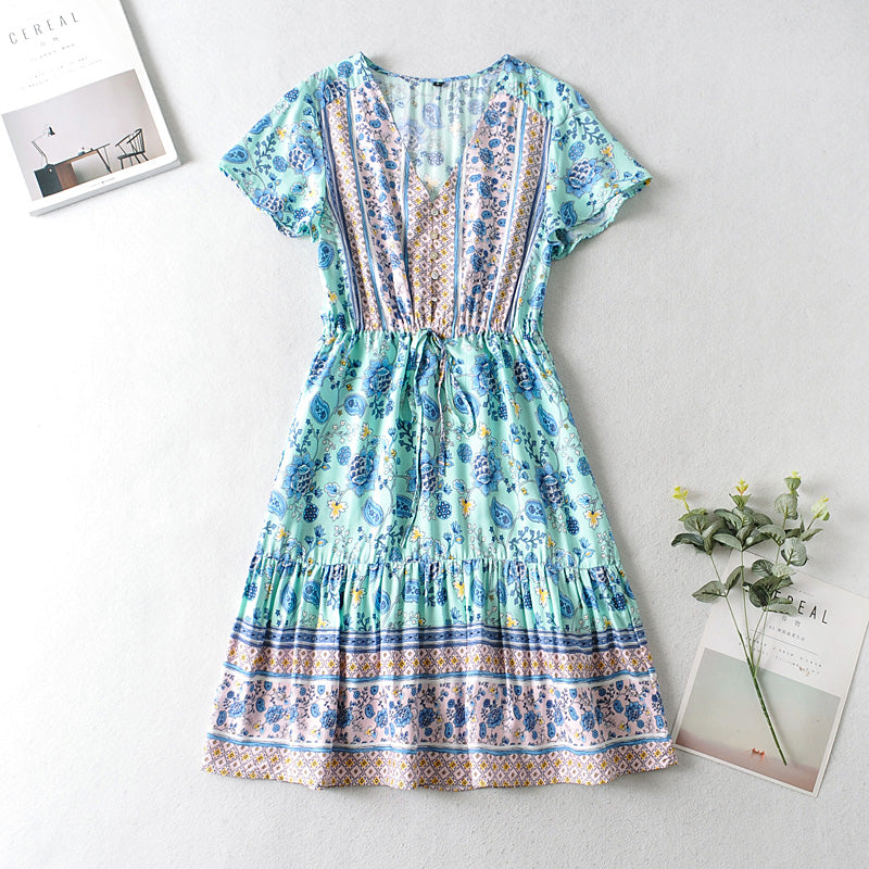 Blue Floral Print Mini Dress Sundress