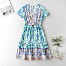 Load image into Gallery viewer, Blue Floral Print Mini Dress Sundress
