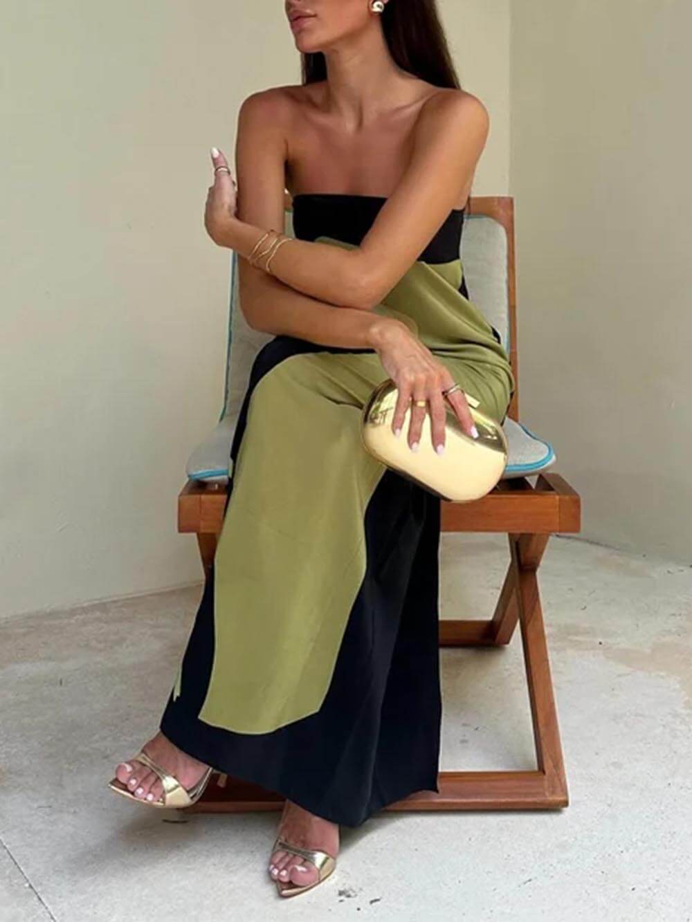 ColorBlock Strapless Floral Maxi Dress