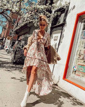 Load image into Gallery viewer, Boho Beige Floral Print High Low Dress
