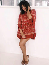 Load image into Gallery viewer, Red Bohemian Floral Tunic Dress
