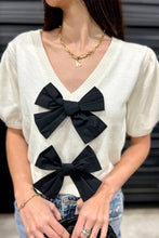 Load image into Gallery viewer, V-Neck Short-Sleeved Double Bow Sweater

