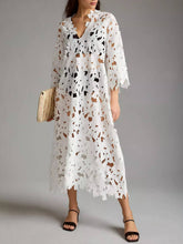 Load image into Gallery viewer, Chic V-neck Long Sleeves Lace Cover Up Beach Midi Dress
