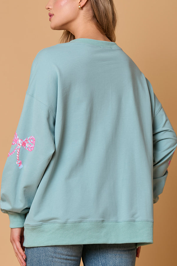 Bow Sequin Casual Loose Long Sleeve Sweatshirt