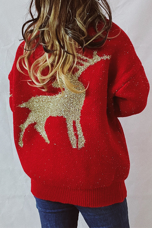 Christmas Elk Knitted Crew Neck Long Sleeved Sweater