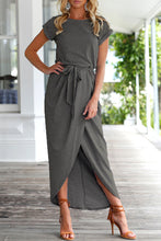 Load image into Gallery viewer, Casual Round Neck Irregular Ruched Slit Front Midi Dress

