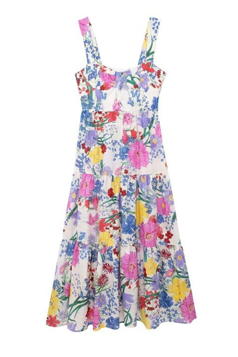 Casual Floral Print Straps Midi Dress