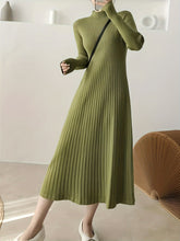 Load image into Gallery viewer, Green Casual Long Sleeve Half Turtleneck Knit Sweater Dress
