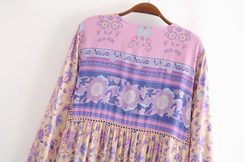 Boho Floral Print Long Sleeve Loose Maxi Dress