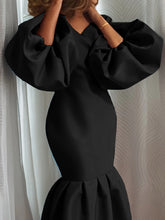Load image into Gallery viewer, Long Lantern Sleeves V-neck Fishtail Mini Dress
