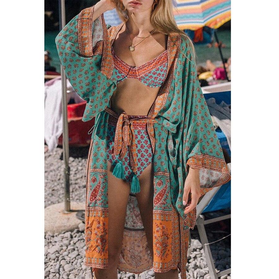 Boho Floral Patterns Kimono Cover Up