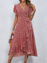 Load image into Gallery viewer, Floral Surplice Neck Tied Midi Dress
