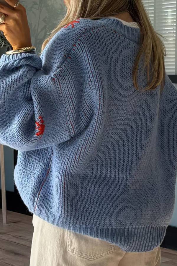 Christmas Boot Pattern Round Neck Dropped Shoulder Sweater