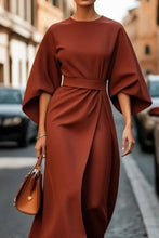 Load image into Gallery viewer, Elegant O Neck Long Sleeves Ruched Midi Dress
