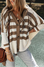 Load image into Gallery viewer, Loose Stripe V Neck Buttoned High Low Cardigan
