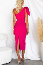 Load image into Gallery viewer, Elegant Bow Detail One Shoulder Bodycon Midi Dress

