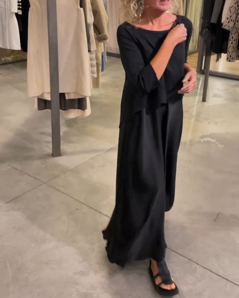 Black Half Sleeves Maxi Two Piece Dress