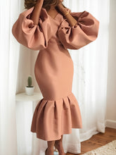 Load image into Gallery viewer, Long Lantern Sleeves V-neck Fishtail Mini Dress
