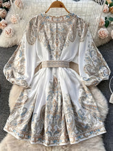 Load image into Gallery viewer, Elegant Floral Print V-Neck Long Sleeve Mini Dress

