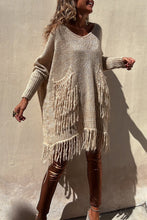 Load image into Gallery viewer, Chic Knit Fringe Detail Tassel Trim Pockets Loose Sweater
