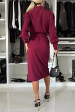 Load image into Gallery viewer, Elegant Long Buttons Sleeves V Neck Wrap Midi Dress
