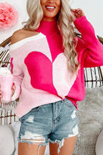 Load image into Gallery viewer, Valentine&#39;s Day Heart Turtleneck Cold Shoulder Sweater
